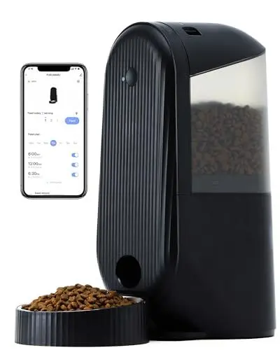Produktbild: FUKUMARU Futterautomat Katze，4L Katzenfutter Automat WiFi, Automatischer Futterspender Katze mit Maßgeschneidert Zeitplan, Akkubetrieben & Kabelgebundene Elektrik, Schwarz