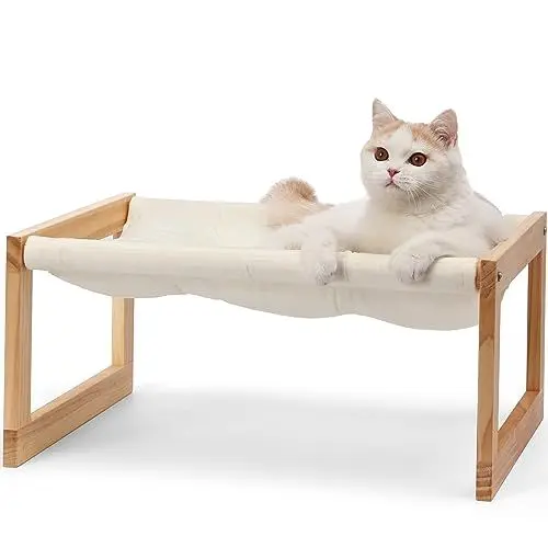 Produktbild: FUKUMARU Katzenbett, Plüsch-Samt-Katzenbetten für Indoor-Katzen, Katzenhängematte aus Holz, 50,8 x 40,6 cm, geeignet für Katzen, Hunde, Kaninchen, Kätzchen und Kleintiere