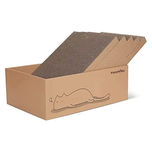 Produktbild: FUKUMARU Kratzbrett Katze, 5er-Set, Katzenkratzbox mit hochwertiger Karton, Doppelseitige Kratzpappe für Katzen, Widerstandsfähig Katzenmöbel, 43.5x29.5x14 cm Groß