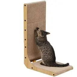 Produktbild: FUKUMARU Kratzbrett Katzen, 68 cm hohe L förmige Kratzpappe für Katzen, widerstandsfähig Katzenkratzbrett mit Ballspielzeug, Katzen Kratzmöbel aus hochwertiger Karton für Wand und Ecke, Groß