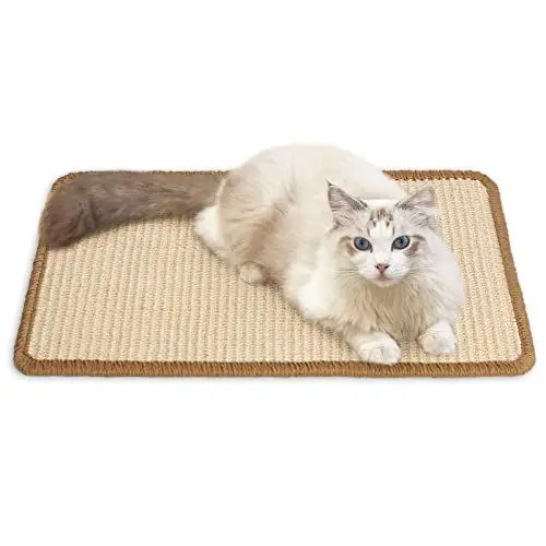 Produktbild: FUKUMARU Kratzmatte Katze, natürliche Katzenkratzbretter Sisal Kratzteppich 50x30 cm, widerstandsfähig Katzenmöbel Fußmatte Sisalmatte Kratzpads für Katzen, Beige
