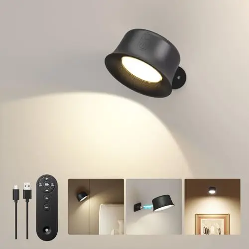 Produktbild: FULEN LED Wandleuchte Innen, Wandlampe mit Akku, Fernbedienung mit Touch Control, 360° Drehbare, für Wohnzimmer Schlafzimmer TreppenhausFlur kabellose wandleuchten, Schwarz 1 Stück