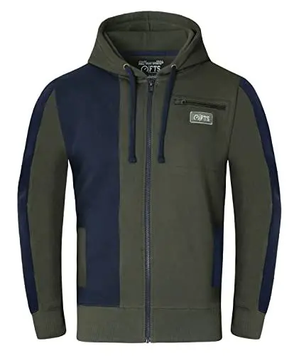 Produktbild: FULL TIME SPORTS Herren-Fleece-Panel-Hoodies Mit Frontrei§Verschluss, LŠssiges Herren-Fleece-Pullover-Hoodie-Oberteil FŸr Laufen, Fitnessstudio Und Arbeitskleidung (Marine with Armee GrŸn, Xx-Large)