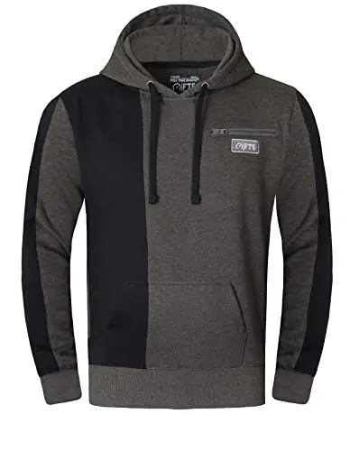 Produktbild: FULL TIME SPORTS Herren-Fleece-Panel-Hoodies Ohne Frontrei§Verschluss, LŠssiges Herren-Fleece-Pullover-Hoodie-Oberteil FŸr Laufen, Fitnessstudio Und Arbeitskleidung (Holzkohle with Schwarz, Large)