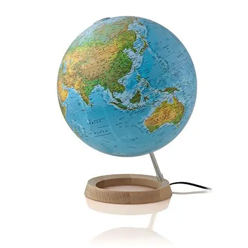 Produktbild: Full Circle 2: Full Circle 2 Atmosphere Leuchtglobus: Doppelbild-Leuchtglobus 30 cm, ringförmiger Ahornholzfuß und Schrägstütze, Kabel integriert (Klassischer Globus)