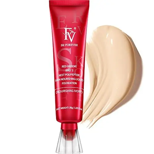 Produktbild: Full Coverage Foundation, FV Flüssige Foundation mit Concealer, Langanhaltend, Feuchtigkeitsspendende Concealer für Trockene Hault Normale Haut Make-up, Vegane Formel, Farbton Nourishing Ivory, 30 ml
