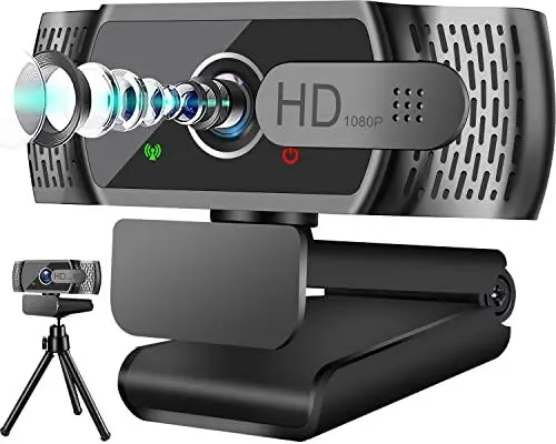 Produktbild: Full HD1080P Webcam mit Mikrofon und Stativ, Automatischer Lichtkorrektur, Neefeaer USB PC Webcam mit Abdeckung,97° Weitwinkel , PC Kamera für PC, Laptop, Computer, Linux, Mac
