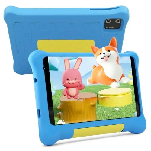 Produktbild: Fullant Kinder Tablet, 7 Zoll Tablet für Kinder, Android 13 Tablet, 5GB RAM + 32GB ROM (128GB TF), Dual-Kamera, Spiele, Kindersicherung, WiFi, Bluetooth, Kidoz installiert mit Schutzhülle (Blu)