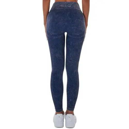 Produktbild: Full:Blown Damen Sport Leggings mit hoher Taille, Push-up-Effekt, dehnbarer Bund, Baumwollmischung, atmungsaktiv, maschinenwaschbar (DE/NL/SE/PL, Bundweite & Schrittlänge, L, 26, L, Dark Denim)