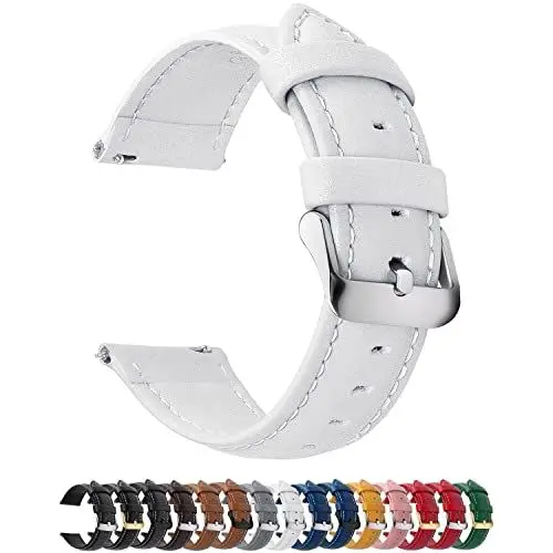 Produktbild: Fullmosa 12 Farben Uhrenarmband, Axus Serie Lederarmband Ersatz-Watch Armband mit Edelstahl Metall Schließe für Herren Damen 22mm Weiß