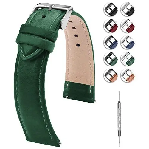 Produktbild: Fullmosa 20mm Armband kompatibel mit Samsung Galaxy Watch 7/6/5/4/FE 40mm 44mm/5 Pro 45mm/Galaxy Watch 6 Classic 47mm Garmin Vivoactive 5 Damen Leder Uhrenarmband, Grün+Silberne Schnalle