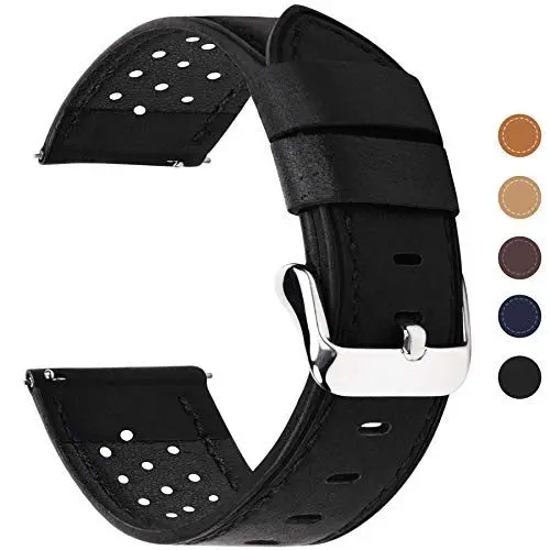 Produktbild: Fullmosa 6 Farben für Uhrenarmband 20mm mit Schnellverschluss, Breeze Serie Leder Ersatzband für Smartwatch samsung armband,20mm Schwarz