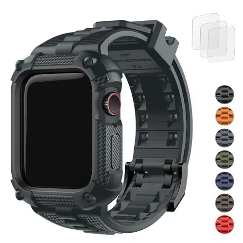 Produktbild: Fullmosa Schutzhülle mit Armband Kompatibel mit Apple Watch SE 44mm 45mm Series 9/8/7/6/5/4, Sport Ersatzarmbänder mit Robustes Stoßfestes Gehäuse für iWatch 44mm 45mm, Grau