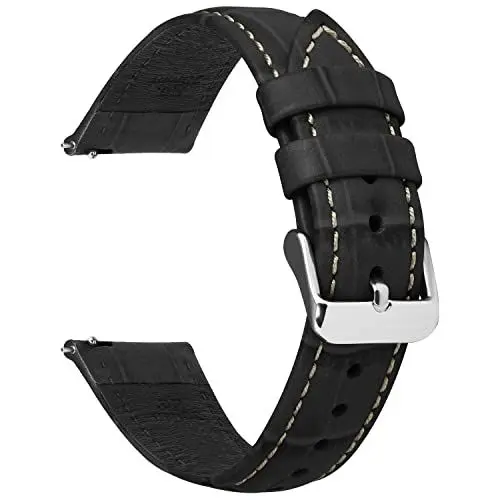 Produktbild: Fullmosa Uhrenarmband 22mm für Samsung Galaxy Watch 3 45mm /Galaxy Watch 46mm/Gear S3 Frontier, Smart Watch Lederarmband mit Edelstahl Metall Schließe, Ersatzarmband für Damen Herren 22mm Schwarz-A