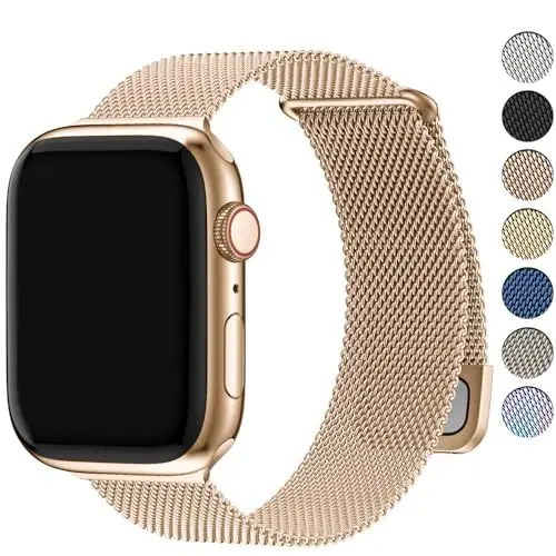 Produktbild: Fullmosa Kompatibel mit Apple Watch Armband 40mm 42mm 41mm 38mm 44mm 45mm 46mm 49mm, Milanaise Metallarmband für iwatch Ultra SE Series 10 9 8 7 6 5 4 3 2 1, Edelstahl Magnetisch Band, Rosegold