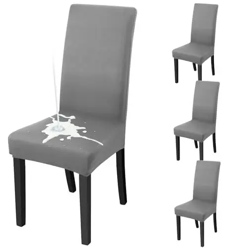 Produktbild: Fuloon Stuhlhussen wasserdichte,Stretch Stuhlbezug Moderne Stuhlüberzug Elastische Abnehmbar Waschbar Spannbezug für Esszimmerstühle Schwingstuhl 4er Set,Grau
