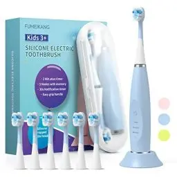 Produktbild: FUMEIKANG Elektrische Zahnbürste Kinder ab 3-12 jahre Kinderzahnbürsten Elektrisch Smart Timer 6 Weich Bürstenköpfes Wasserdicht Schallzahnbürste für Mädchen Jungen (Blau)