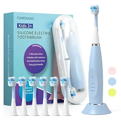 Produktbild: FUMEIKANG Elektrische Zahnbürste Kinder ab 3-12 jahre Kinderzahnbürsten Elektrisch Smart Timer 6 Weich Bürstenköpfes Wasserdicht Schallzahnbürste für Mädchen Jungen (Blau)