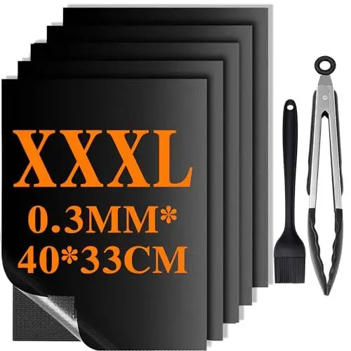 Produktbild: FumyFumy BBQ Grillmatte für Gasgrill, Grillmatten für Holzkohle Grillplatte Grill Zubehör, Backmatte Wiederverwendbar Dauerbackfolie Teflon Grillmatte mit Grillbürste und Grillklammern 5er Set