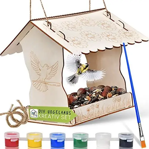 Produktbild: FUN TRADING DIY Vogelhaus zum Bemalen - Vogelhaus Bausatz für Kinder inkl. Farben und Pinsel - Vogelhaus selber Bauen - Bausatz Vogelhaus - Vogelhäuschen Bausatz - Vogelhaus zum selber Bauen