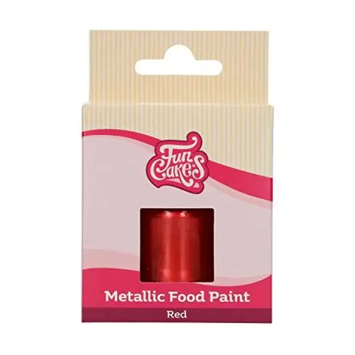 Produktbild: FunCakes Metallic Food Paint Rot: Erzeugen Sie metallische Effekte auf Fondant, Marzipan, Royal Icing und Kekse. 100% essbare Lebensmittelfarbe, Halal, geeignet für Vegetarier und Veganer, 30 ml
