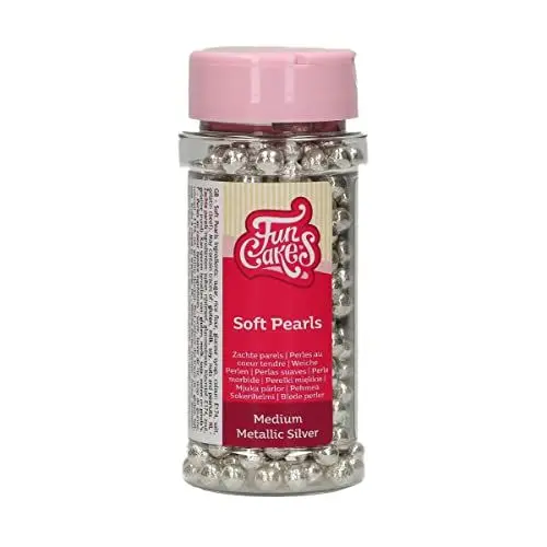 Produktbild: FunCakes Weiche Perlen Mittel Metallic Silber: Kuchenstreusel, guter Geschmack, perfekt zum Dekorieren von Kuchen, essbare weiche Zuckerperlen. 55 g.