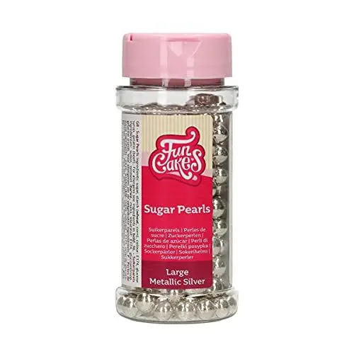 Produktbild: FunCakes Zuckerperlen Groß Metallic Silber: Kuchenstreusel, guter Geschmack, perfekt zum Dekorieren von Kuchen, essbare Zuckerperlen. 80 g.
