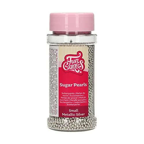 Produktbild: FunCakes Zuckerperlen Klein Metallic Silber: Kuchenstreusel, guter Geschmack, perfekt zum Dekorieren von Kuchen, essbare Zuckerperlen. 80 g.