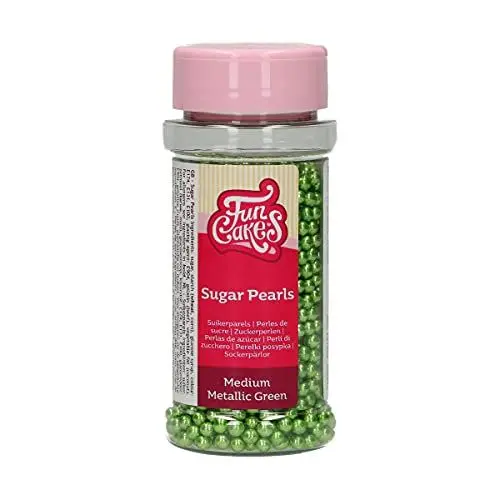 Produktbild: FunCakes Zuckerperlen Mittel Metallic Grün: Kuchenstreusel, guter Geschmack, perfekt zum Dekorieren von Kuchen, essbare Zuckerperlen. 80 g.