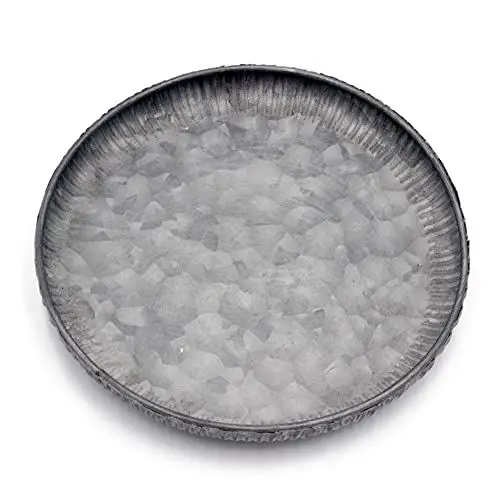 Produktbild: Funerom kleine runde verzinkte Metallschalen-dekorative Tablett-gewellte Kanten (19.8 cm)