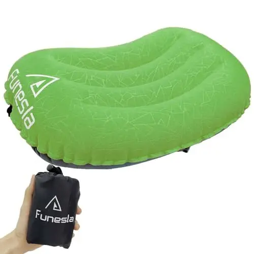 Produktbild: Funesla Campingkissen, kompaktes, rutschfestes, aufblasbares Reisekissen, kleines aufblasbares Kissen für Camping, Rucksackreisen, Strand, Angeln, aufblasbares Kissen für Erwachsene