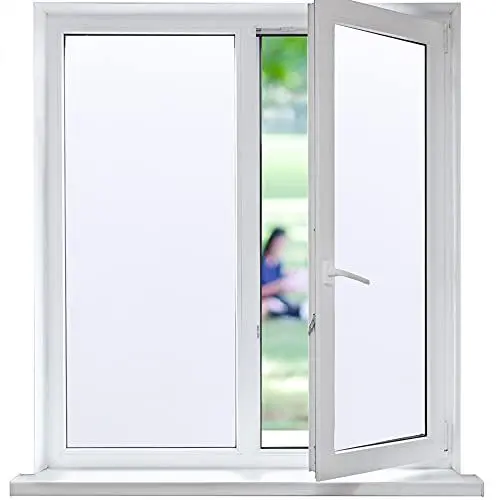 Produktbild: Funfox Fensterfolie Blickdicht Selbstklebend, Statische Milchglasfolie mit UV-Schutz, Sichtschutzfolie Weiß Matt für Bad Büro Schlafzimmer, Ohne Kleber Einfach Entfernen, 44.5x200cm