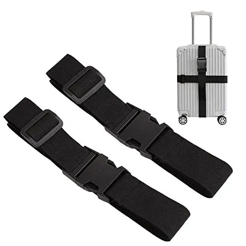 Produktbild: FuninCrea 2 Stück Koffergurt, 2.5 * 180cm Verstellbare Kofferband für Reisegepäck mit Schnellverschluss, Einstellbare Gepäckband Rutschfestes Reisezubehör Kofferbänder für Gepäck, Rucksack