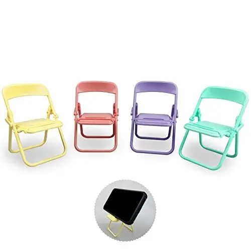 Produktbild: FuninCrea 4 Stück Handy Ständer Mini-Stuhlform, Faltbar Niedlich Kreativ Bonbonfarben Handyhalter für Schreibtisch Verstellbar Allgemein Desktop Handy Halterung Dekoration für Telefon Tablet