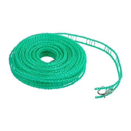 Produktbild: FuninCrea 8m Winddichte Wäscheleine, Nylon Kleiderlinie rutschfeste Wäscheleine mit 2pcs Edelstahl Haken, Tragbare Waschlinie Zaun Design für Indoor Outdoor Camping Reisen