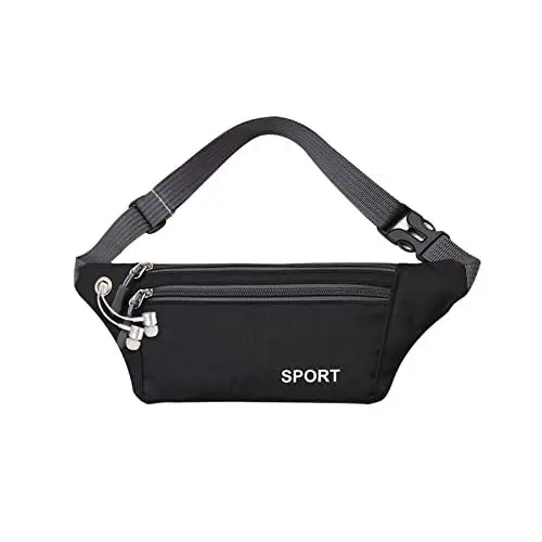 Produktbild: FuninCrea Bauchtasche für Damen und Herren, Sport Gürteltasche Hüfttasche mit verstellbarem Riemen, wasserdichte Laufgürtel Brusttasche mit Kopfhörerloch für Laufen, Radfahren, Wandern (Schwarz)