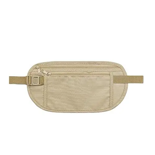 Produktbild: FuninCrea Hüfttaschen, Nylon Bauchtasche Brustbeutel versteckte für Frauen Männer, Anti-Diebstahl Gürteltasche Unter Kleidung mit Verstellbarer Schnalle und Elastisches Band für Laufen (Khaki)