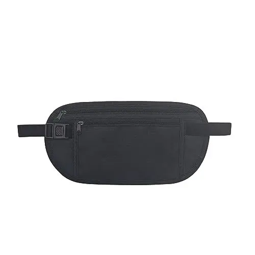 Produktbild: FuninCrea Hüfttaschen, Nylon Bauchtasche Brustbeutel versteckte für Frauen Männer, Anti-Diebstahl Gürteltasche Unter Kleidung mit Verstellbarer Schnalle und Elastisches Band für Laufen (schwarz)
