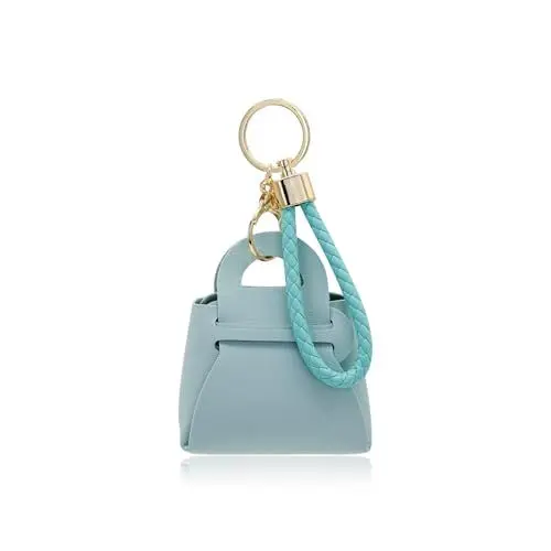 Produktbild: FuninCrea Klein Münzbeutel PU-Leder Damen Geldbörse Tragbar Mini Geldbeutel Schlank Niedlich Kleingeld Portemonnaie Tasche mit Abnehmbarem Schlüsselring für Schlüssel Bargeld Münze (Blau)