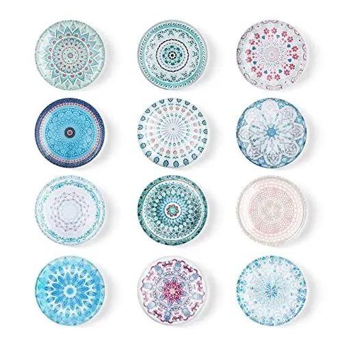 Produktbild: FuninCrea Magnet Kühlschrank Aufkleber, 12 Stücke Glas Bunter Blumenmuster Kühlschrank Magnet Aufkleber Anwendbar auf Kühlschrank Dekoration (E)