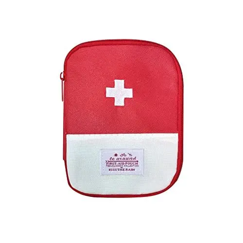 Produktbild: FuninCrea Mini Erste-Tilfe-Tasche, Medikament Tasche wasserdichte Oxford Reiseapotheke Tasche, Tragbar Medikamententasche mit Reißverschluss, Kleine Medizin Aufbewahrungstasche Mehrzweck (Rot)