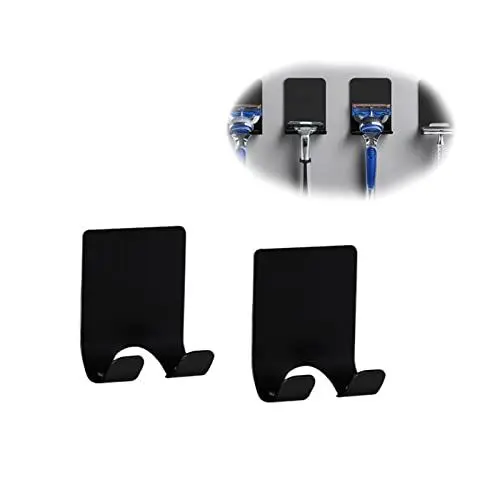 Produktbild: FuninCrea Rasiererhalter, 2er-Pack Rasierer-Halter für die Dusche, Mehrzweck selbstklebender Edelstahl Mehrzweckhaken für Rasierer, Handtuch, Küchen und Badezimmer (Schwarz)
