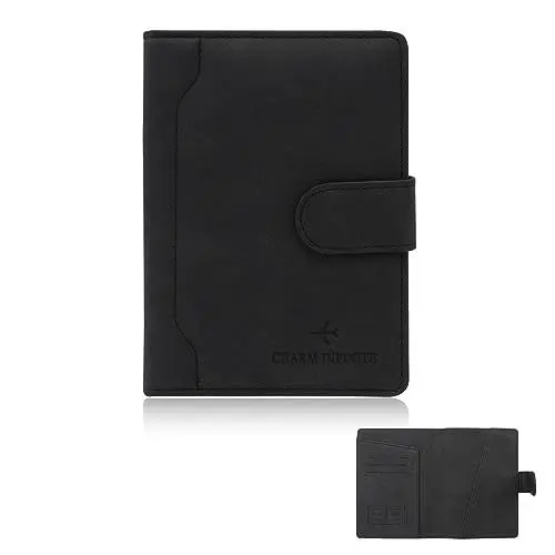 Produktbild: FuninCrea Reisepass Hülle, Leder Reisepasshülle Reise Passport Holder mit Karten Slots und RFID-Blocker für Damen Herren, Reisepass Geldbörse Reisepasshülle Halter Reisepass Schutzhülle (schwarz)