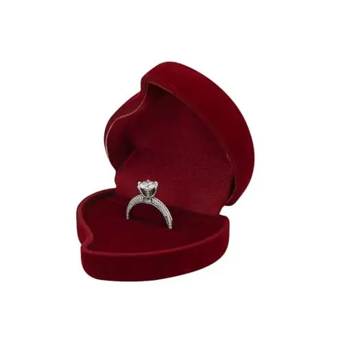 Produktbild: FuninCrea Samt Ring Box Ringschatulle Einzeln Ringhalter Ring Aufbewahrung Herzförmig Ringbox Hochzeit Verlobungsring Box Ringschachtel für Heirat, Heiratsantrag, Verlobungszeremonie (Rot)