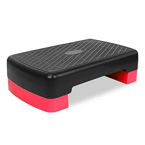Produktbild: FUNJEPE Höhenverstellbarer Aerobic-Stepper für Fitness und Training, 2 Stufen, mit 2 Erhöhungen, verstellbar von 10 cm – 15 cm (rot)