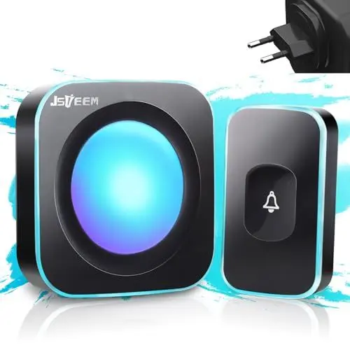 Produktbild: Funkklingel Aussen Wasserdicht 360m Funkreichweite Lichtsignal Klingel Haustür Set mit 1 Empfänger Hausklingel 1 Batteriebetrieben Sender und 4 Lautstärkestufen 36 Melodien JSIEEM