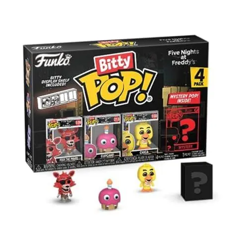 Produktbild: Funko Bitty Pop! Five Nights at Freddy's (FNAF) - Foxy 4PK - Foxy, Cupcake, Chica und eine Überraschungs-Mini-Figur - 0.9 Inch (2.2 cm) Sammlerstück Stapelbares Display-Regal Inklusive