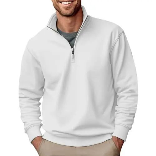 Produktbild: Funktionsshirt Herren Langarm Fleecepullover Herren Fleecepullover Herren Business Outfit Herren Quarter Zip Herren Quarter Zip Herren Wanderbekleidung Herren Pullover Herren Weiß L
