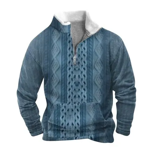 Produktbild: Herren Langarm Baggy Stehkragen 1/4 Half Zip Sweatshirt Vintage Color Block Reißverschluss Pullover mit Reißverschluss Lässige Basic Outdoor Top Blau L