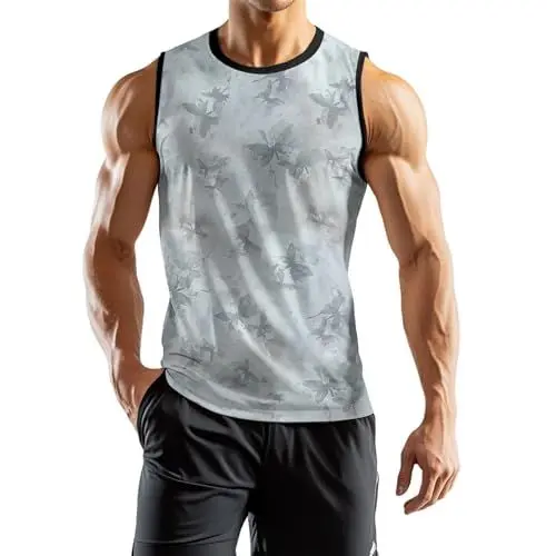Produktbild: Funktionsshirt Herren Sport Tanktop Sommer Unterhemd Ärmelloses Kleidung Mode Motiv Oberteil Baumwolle Tee Männer Laufshirt Lose T-Shirts Loose Fit Tops Tie-Dye Muster 2025 Streetwear Sportshirt S